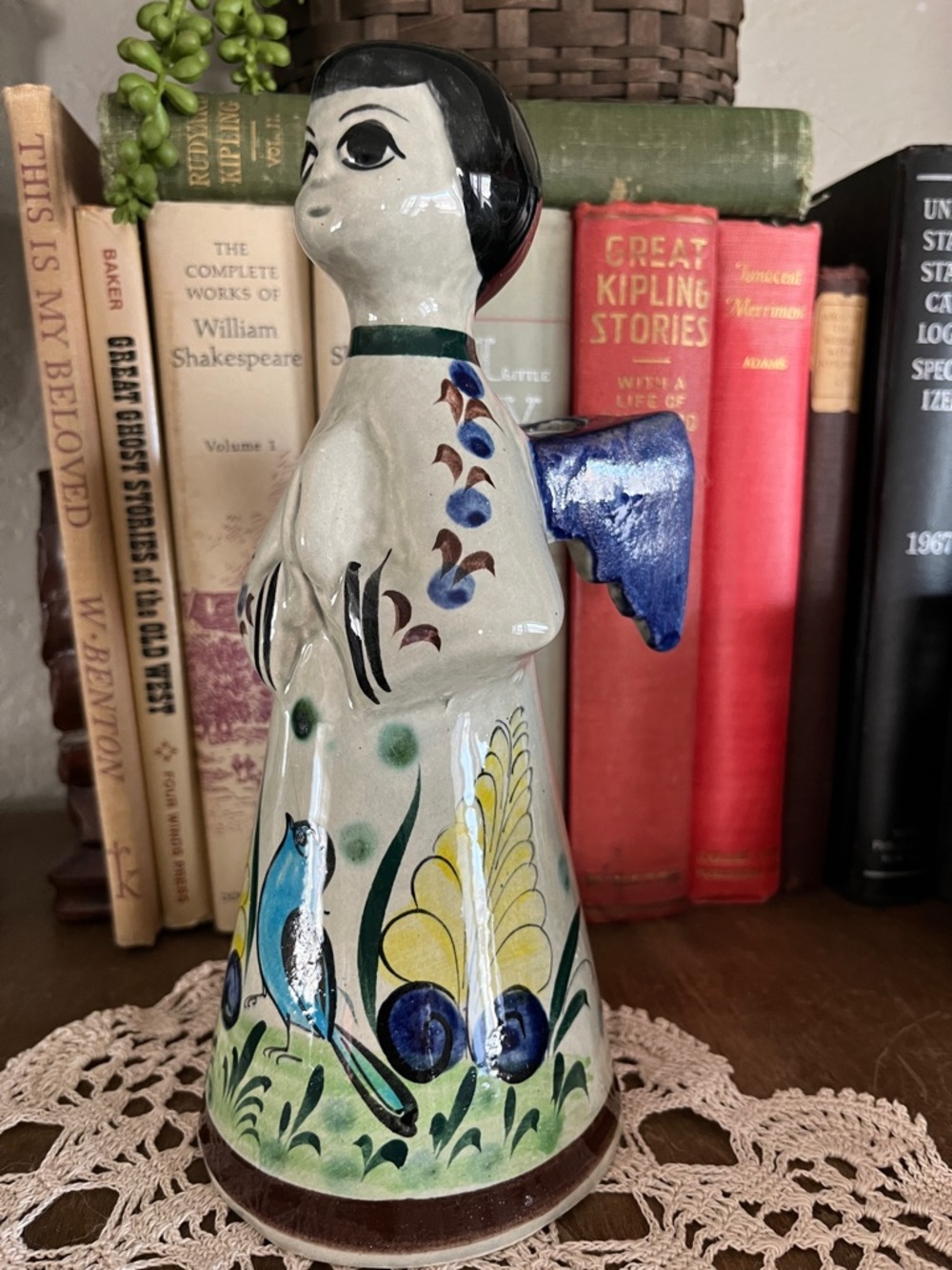 Vintage Tonala Mexican Pottery Angel Candle Holder signed